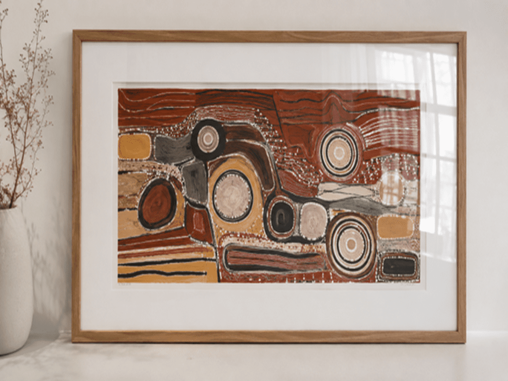 A Complete Guide on How To Frame Aboriginal Art 2 Aboriginal paper artwork framed with archival matboard and UV protective glazing